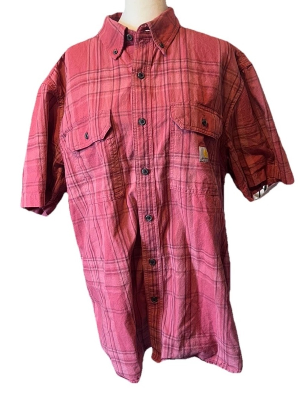 Carhartt Loose Fit Red Plaid Short Sleeve Button Up Shirt Men’s Size Large